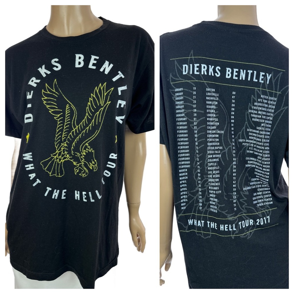 Dierks Bentley "What the Hell Tour" 2017 Black Sz L Graphic T-Shirt Short Sleeve